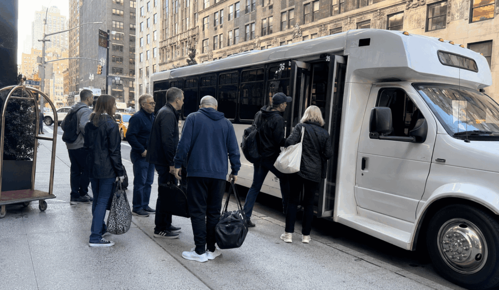 charter bus waiting outside foxwoods resort casino for passengers returning to new york city