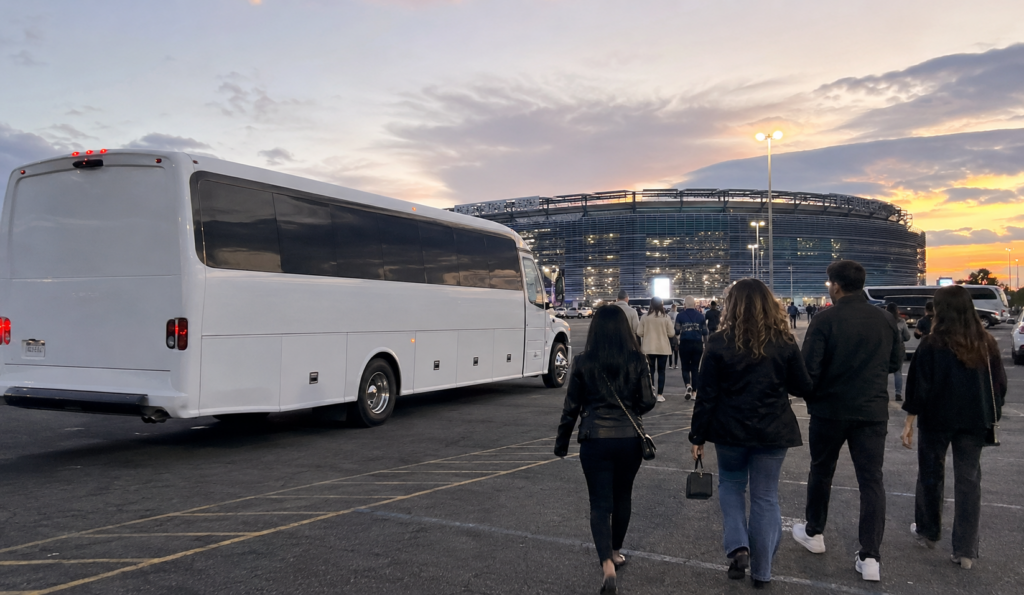 charter bus unloading a fan group in the lot k bus area at metlife stadium
